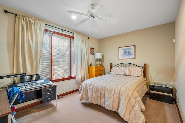 bedroom with carpet floors and ceiling fan