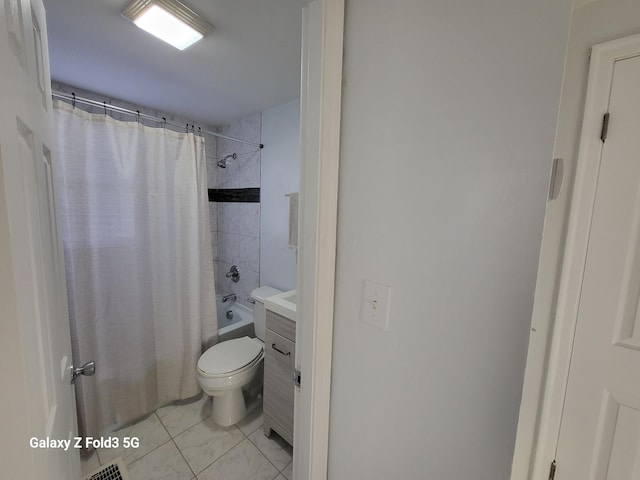 full bathroom featuring vanity, toilet, and shower / bath combo with shower curtain