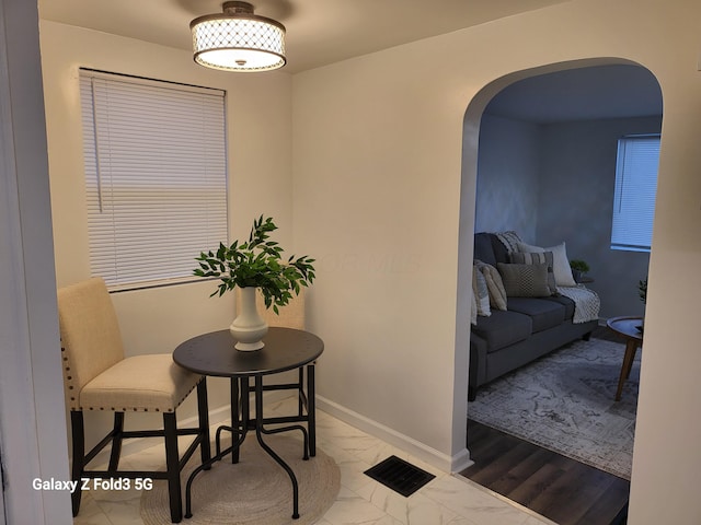 living area featuring hardwood / wood-style flooring