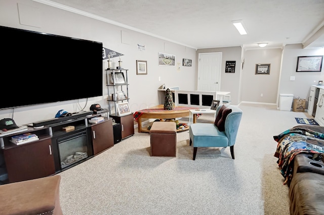 living room with crown molding