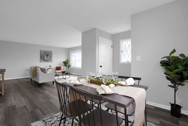 dining area with dark wood-type flooring