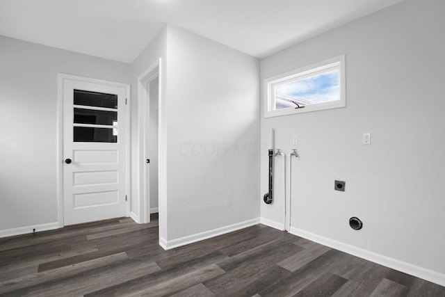 laundry area with dark wood-type flooring and hookup for an electric dryer