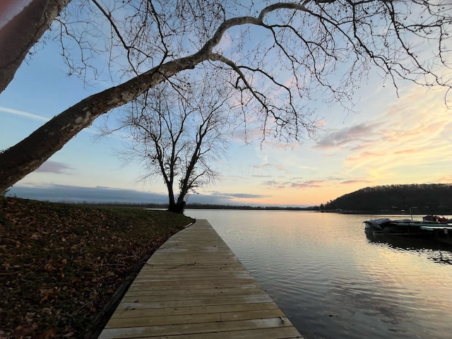 view of dock with a water view