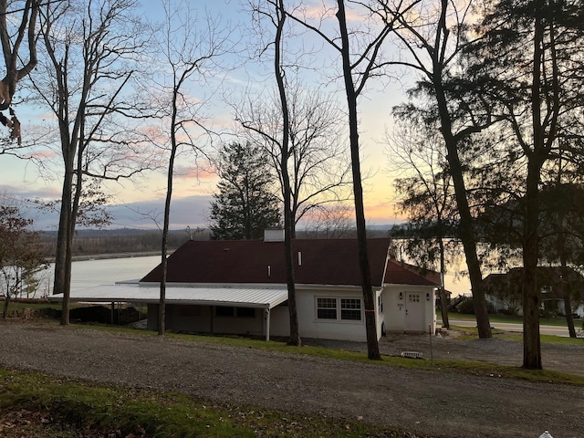 exterior space featuring a water view