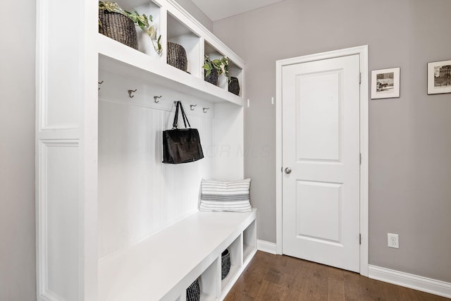 mudroom featuring dark wood-type flooring