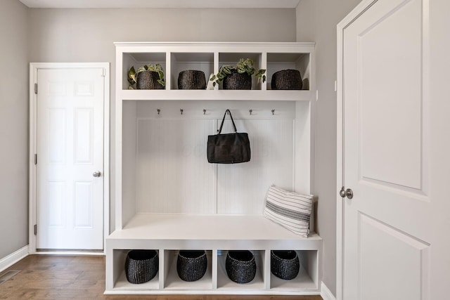 mudroom with hardwood / wood-style flooring