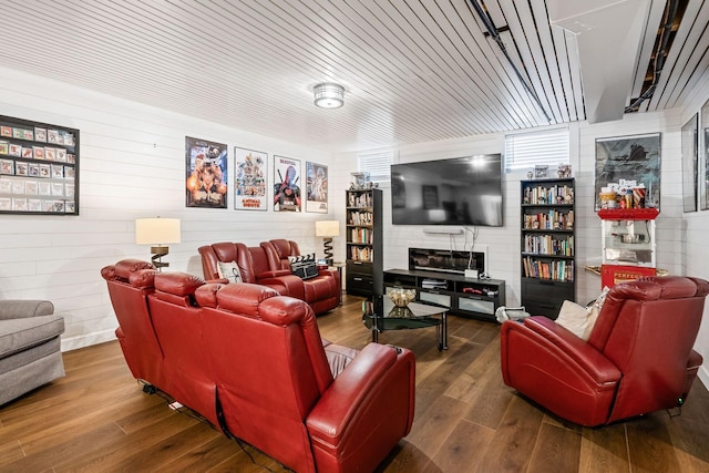 living room featuring a fireplace and wood-type flooring