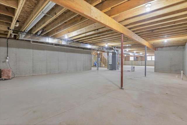 basement featuring heating unit