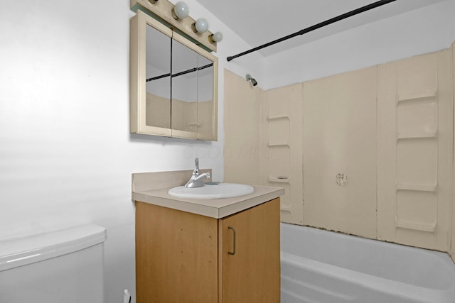 full bathroom with vanity, toilet, and bathtub / shower combination