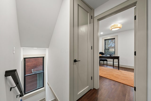 hallway featuring dark hardwood / wood-style floors