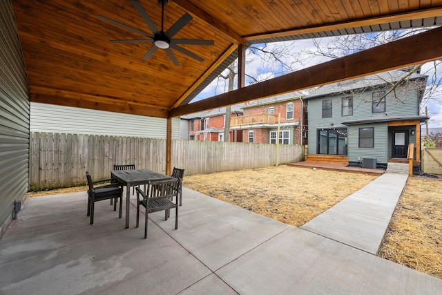 view of patio / terrace featuring ceiling fan and cooling unit