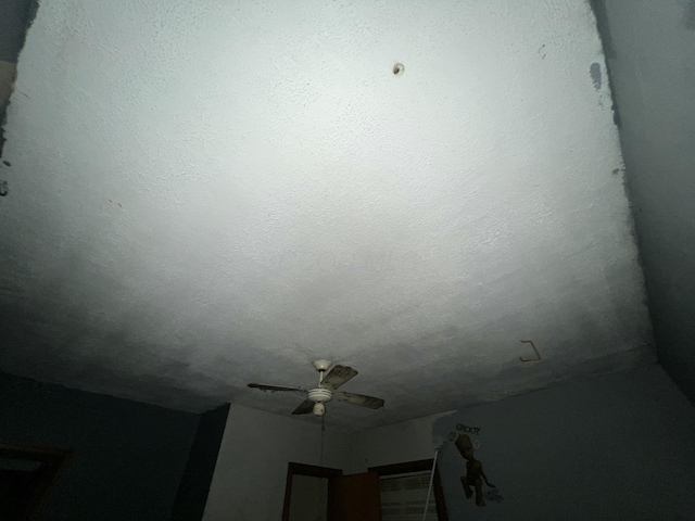 details with a textured ceiling and ceiling fan