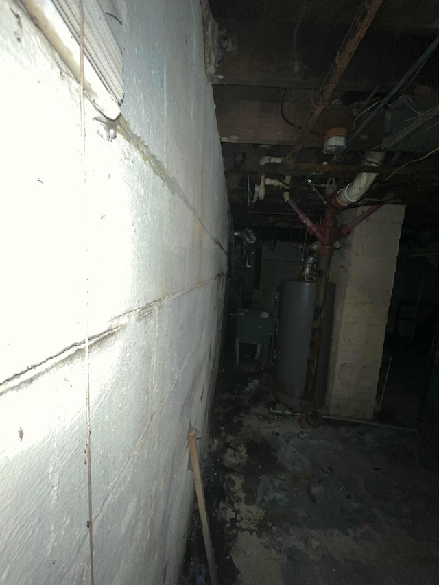 basement featuring water heater