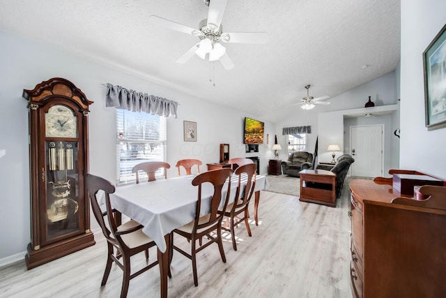 dining room featuring a textured ceiling, a healthy amount of sunlight, and light wood-type flooring