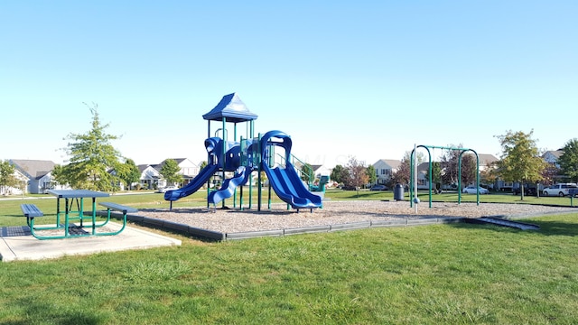 view of jungle gym with a yard