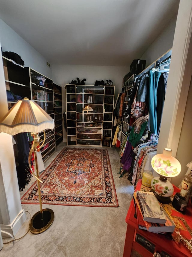 spacious closet featuring carpet flooring