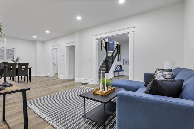 living room with hardwood / wood-style floors