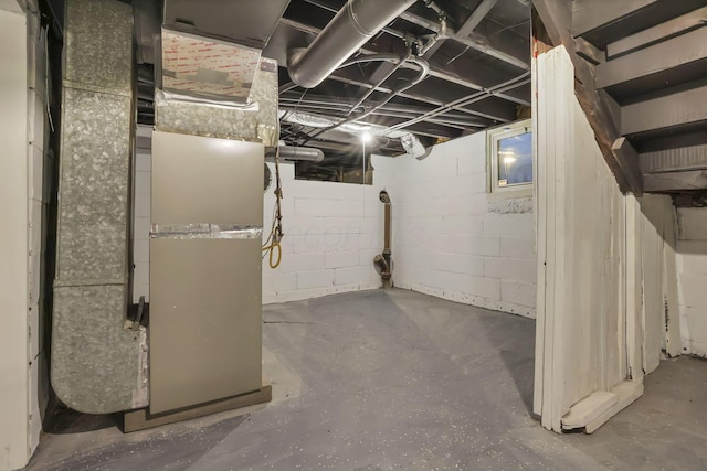 basement with heating unit