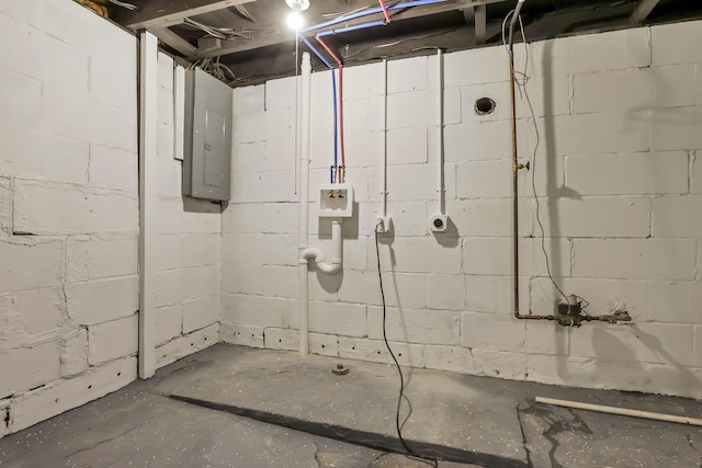 basement featuring electric panel