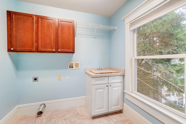 laundry room with hookup for a washing machine, plenty of natural light, electric dryer hookup, and sink