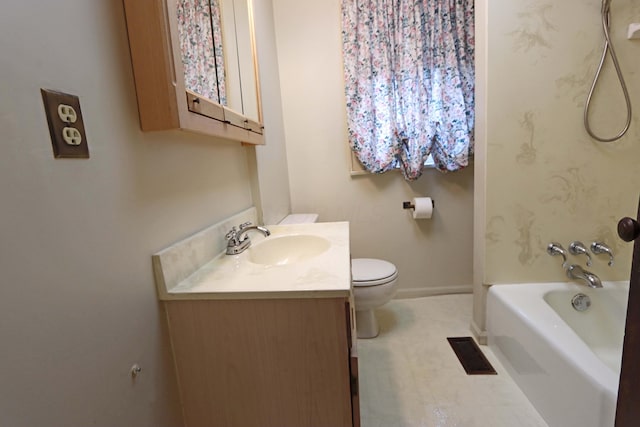 full bathroom with vanity, toilet, and shower / bath combination