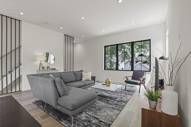 living room with light hardwood / wood-style floors