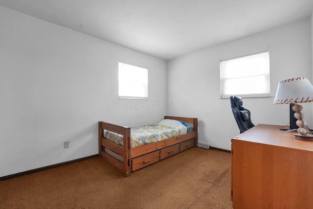 carpeted bedroom featuring multiple windows