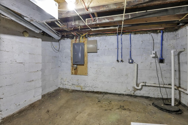 basement featuring electric panel