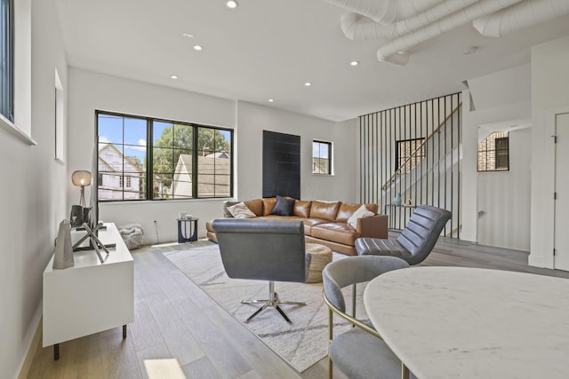 living room featuring light wood-type flooring