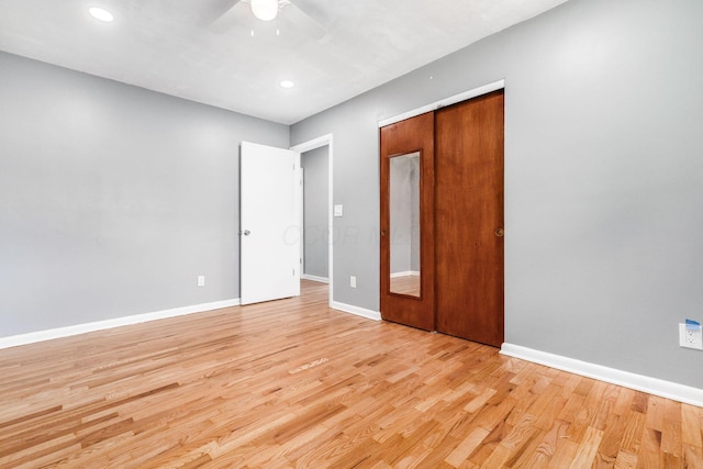 1677 Kenview Rd, Columbus, OH 43209 - unfurnished bedroom featuring light wood-style floors, a ceiling fan, baseboards, and recessed lighting
