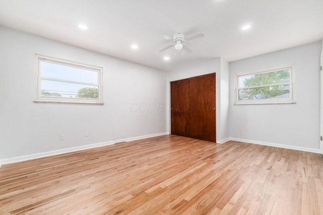 1677 Kenview Rd, Columbus, OH 43209 - unfurnished bedroom featuring a ceiling fan, light wood-type flooring, baseboards, a closet, and recessed lighting