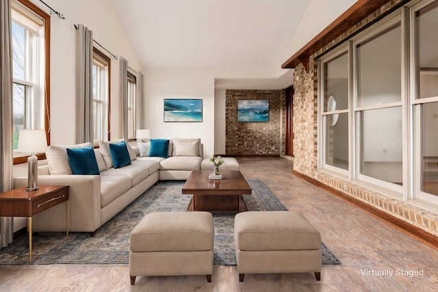 living room with vaulted ceiling