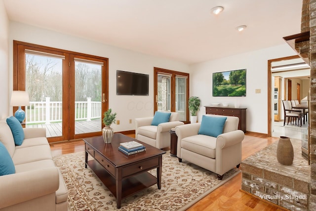 living room featuring light wood-type flooring