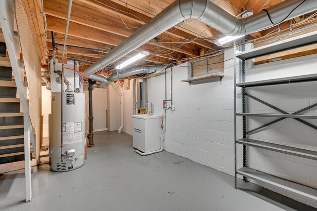 basement featuring water heater