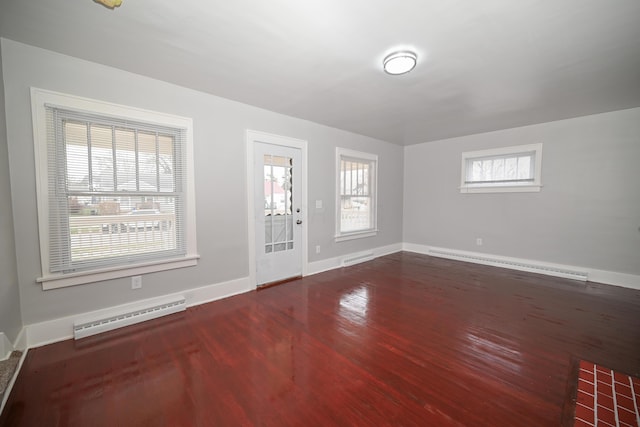 entrance foyer with dark hardwood / wood-style flooring and a baseboard heating unit