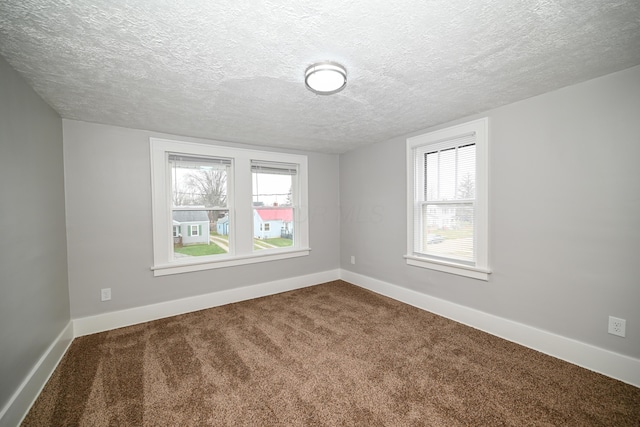 carpeted spare room featuring a wealth of natural light and a textured ceiling