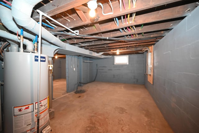 basement featuring gas water heater