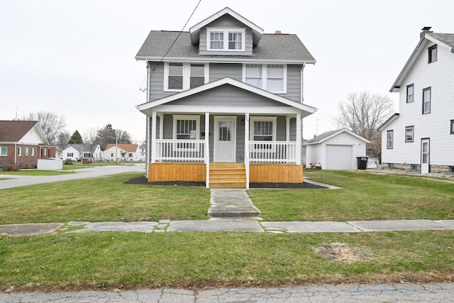 view of front of property with covered porch and a front lawn