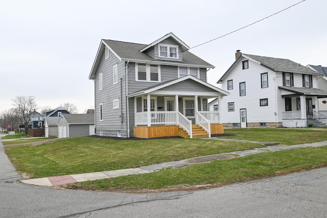 view of front of home featuring covered porch and a front yard