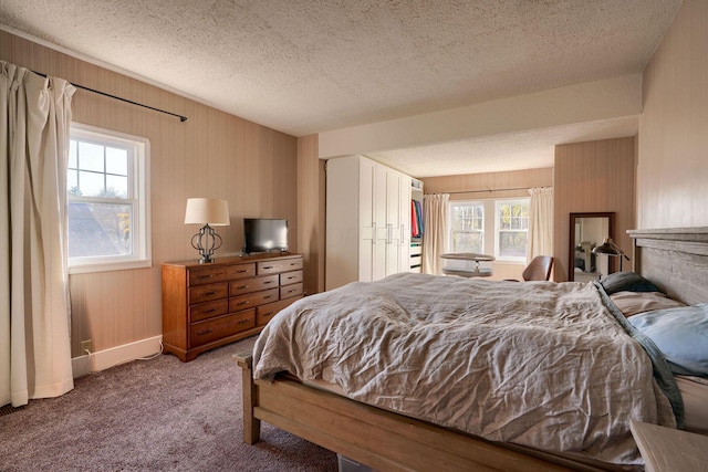 bedroom with multiple windows and a textured ceiling