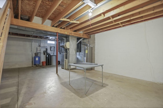 basement with heating unit