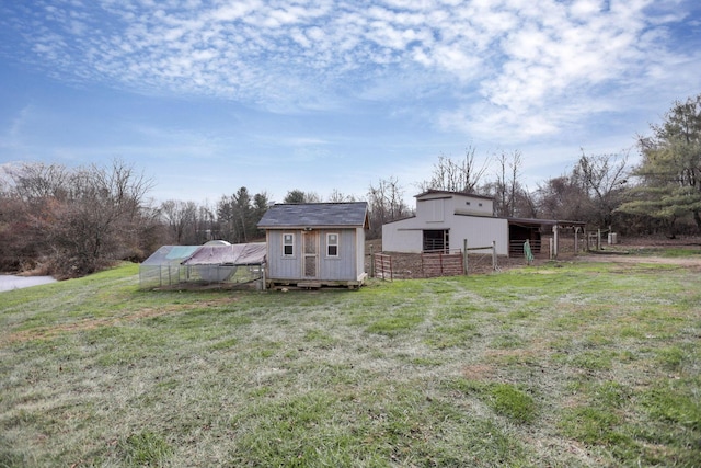 exterior space with an outbuilding