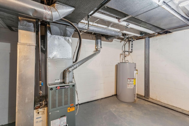 utility room with electric water heater and heating unit