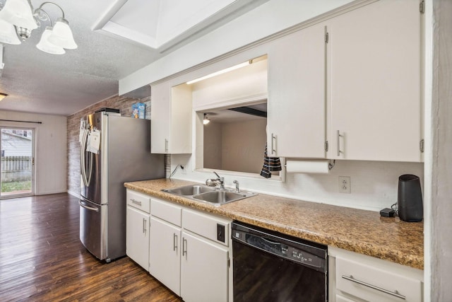 kitchen featuring white cabinetry, dishwasher, dark hardwood / wood-style floors, and sink