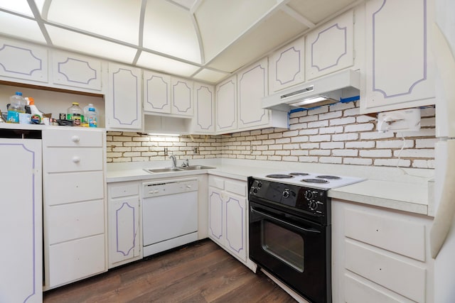 kitchen featuring sink, white cabinetry, dishwasher, black electric range, and dark hardwood / wood-style flooring