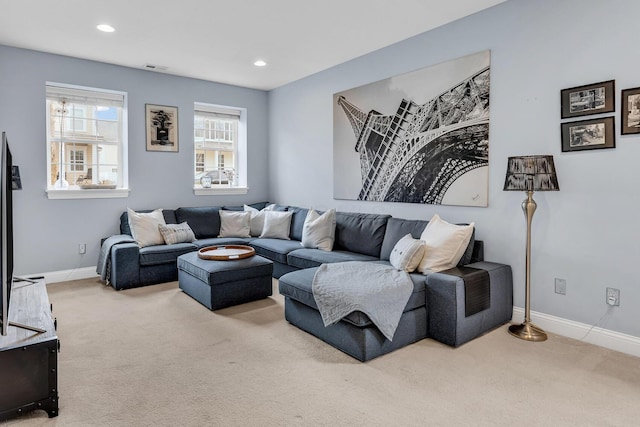 living room with carpet flooring