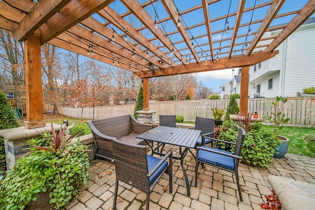 view of patio featuring a pergola