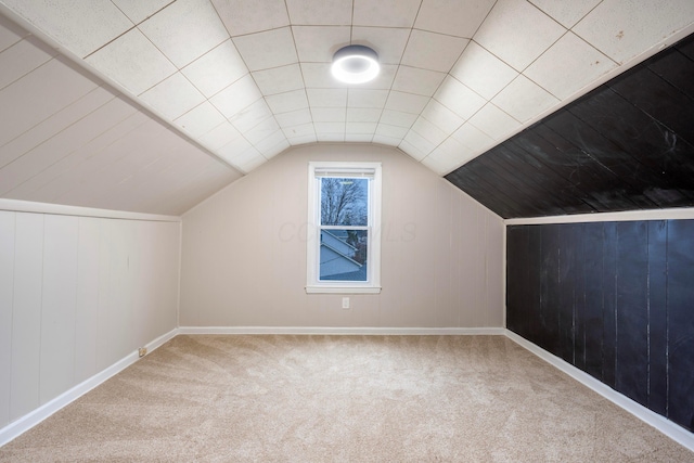 additional living space with light colored carpet and vaulted ceiling