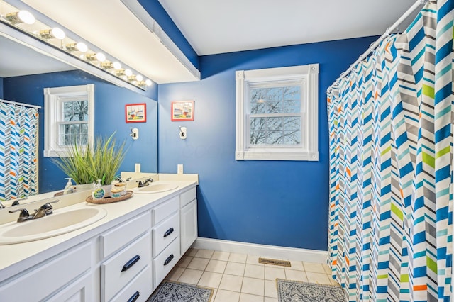 bathroom with tile patterned floors and vanity