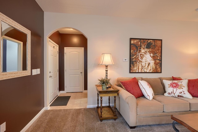 living room with light colored carpet